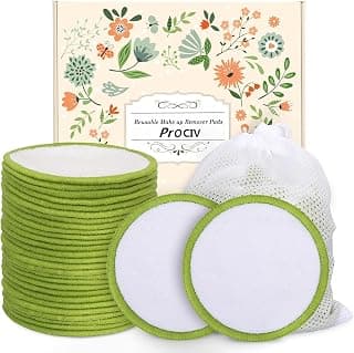 ProCIV Reusable Makeup Remover Pads, 20 Packs Organic Washable & Eco, Green | Washable Organic Cotton Rounds, For All Skin Types & Toner, With Laundry Bag, Eco Friendly Zero Waste, Travel Gadgets