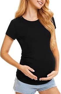 Maternity Shirts for Women, Crew Neck Maternity Top Short Sleeve