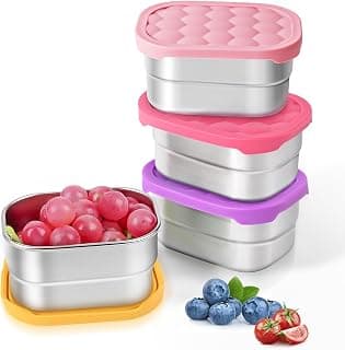 Tanjiae 4Pack Small (1 CUP) 8oz Stainless Steel Snack Containers for Kids | Reusable Easy Open Toddler Snack Containers with Silicone Lids | Stackable Toddler Lunch Box for Daycare, School and Travel