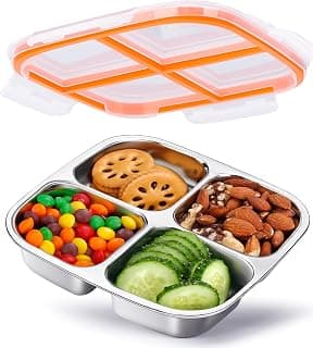 KTKUDY Stainless Steel Snack Container - Divided Bento Snack Box - 4 Compartment Meal Prep Lunch Container for Kids Daycare, School, Work, Travel