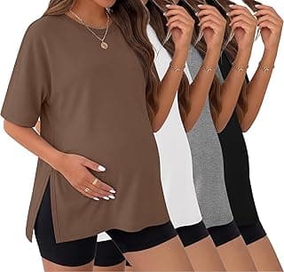 Ekouaer 4 Packs Women’s Maternity Shirts Short Sleeve Split Side Pregnancy Tee Tops Tunic Blouse Mama Clothes