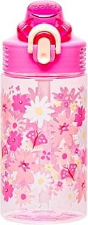 Zak Designs Flower Sage 16oz Leak-Proof Straw Kids Water Bottle, Plastic | BPA Free, Cupholder Friendly, Handle, Dishwasher Safe, Lock Lid, Easy to Clean, Lid Lock, For School, Home, Travel, Outdoor