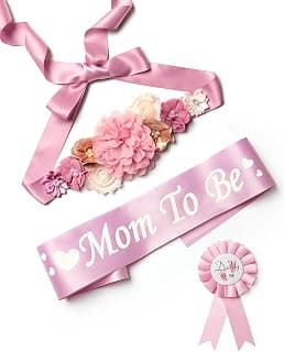 Mom to Be Sash Baby Shower Decorations Set, Gender Reveal Party Gift for Expectant Parents