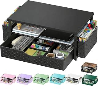 Spacrea Desk Organizers and Accessories, Printer Stand with Storage, Black | Drawer and 2 Pen Holder, Applicable to Monitor Stand, Printer Stand, Latpot Stand