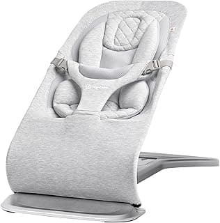Ergobaby Evolve 3-in-1 Bouncer Seat for Babies and Toddlers 5.5-25lbs - Multi Position Baby Rocker Seat with Adjustable Heights, Secure Harness, Newborn Insert - Light Grey