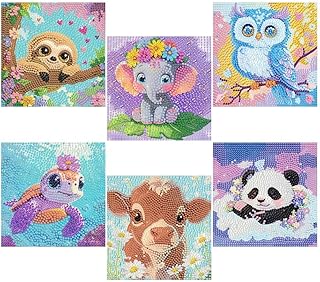 VividMeng 6 Pack 5D Diamond Painting Kits for Kids Beginners,Full Drill Cute Animals Diamond Art Kits,Diamond Art Arts and Crafts for Kids Ages 4-8-12,Home Wall Decor 6x6 Inch