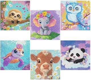 VividMeng 6 Pack 5D Diamond Painting Kits for Kids Beginners,Full Drill Cute Animals Diamond Art Kits,Diamond Art Arts and Crafts for Kids Ages 4-8-12,Home Wall Decor 6x6 Inch
