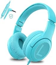 awatrue AT2 Kids Headphones for School Travel, 85/94dB Safe Volume Limit | 3.5mm Jack, HD Mic, Portable Wired Headphone with Shareport, Stereo Sound On-Ear Headphones for Toddler Kids Girls Boys Blue