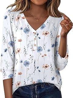 Women's Long Sleeve Shirts V Neck Dressy Casual Tops Trendy Button Down Blouse Fall Fashion Work Clothes