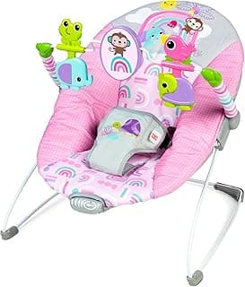 Bright Starts Pink Paradise Portable Baby Bouncer with Vibrating Infant Seat and -Toy Bar, Max Weight 20 lbs., Age 0-6 Months