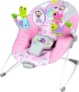 Bright Starts Pink Paradise Portable Baby Bouncer with Vibrating Infant Seat and -Toy Bar, Max Weight 20 lbs., Age 0-6 Months
