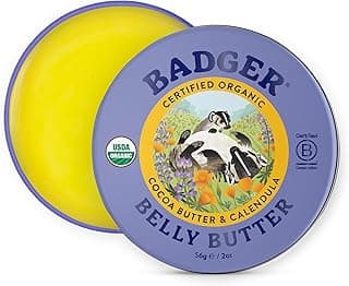 Badger Belly Butter, Organic Stretch Mark Cream for Pregnant Belly, Rich Hypoallergenic Moisturizing Organic Cocoa Butter & Coconut Body Butter for Women, 2 oz Tin