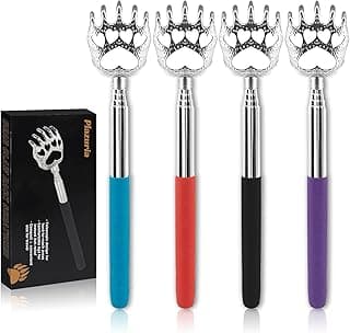 Plazuria (4-Pack) Extendable Back Scratchers - Metal Claws with Telescopic Rubber Handles - Stocking Stuffers for Men, Women, Kids