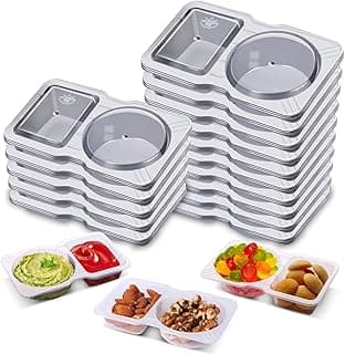 Qewro 15 Sets Snack Containers, Reusable Double Compartment Condiment With Lids 2 Portion Snack Containers Sauces Dip, Disposable Box to Grab and Go with Prep For Adults, On The Go For Kids