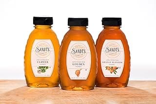 Sandt’s Raw Honey Varietal Set | Golden, Clover & Orange Blossom | 48 oz | Three 16 oz bottles: Golden, Clover, and Orange Blossom honey for table use, drinks, cooking, baking, dressings, and glazes