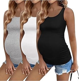 3 Pack Women Maternity Tank Tops Ruch Side Basic Shirts Summer Postpartum Tops Sleeveless Pregnancy Workout Clothes