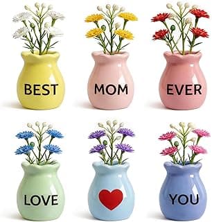 Mother's Gifts for Mom Birthday Gifts from Daughter Son - 6 Pcs Refrigerator Magnets - Mini Vase Magnets for Fridge with Artificial Flowers, Christmas Valentines Day Gifts for Moms