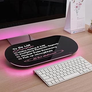 Glass Desktop Whiteboard - 17 X 7 Inches Black Board Pink Light | Glass Surface/Notepad with 1 Drawer/ Desk Organizers/ for Office, Home, School Supplies