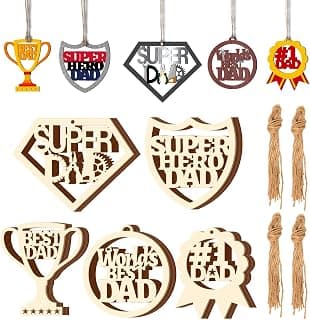 Dad 40Pcs 5 Type Unfinished Wood Crafts Fathers Day DIY Cutouts Dad Birthday Present Gift Tags Wooden Ornaments Paintable Blank Hanging Wood Slices for Kids Art Crafts Party Decor for Daddy