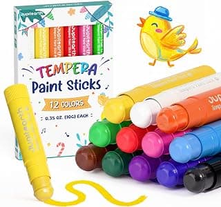120 PDF Coloring Pages and 30 Stickers, Non-Toxic and Washable Tempera Paint Sticks, Art Supplies for Kids Painting Drawing