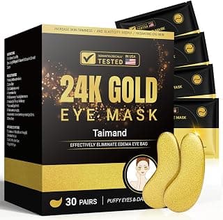 Under Eye Patches (30 Pairs), 24K Gold Eye Mask for Dark Circles | for Puffy Eyes, Bags and Wrinkles, with Collagen, Hyaluronic Acid, Relieves Pressure, Revitalises Skin for Women and Men