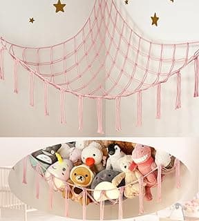 Upgrade Your Life With This: Stuffed Animal Storage Hammock Corner Net - Pink Room Christmas Decor for Teen Girls - Toys Storage Hanging Stuff Animal Organizer Holder Cute Stuff - Boho Nursery Dorm Bedoom Decor Aesthetic