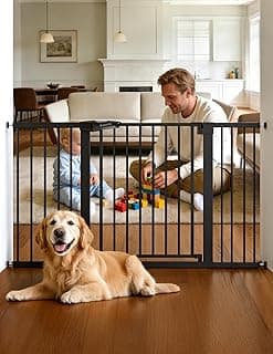 Mom's Choice Award Winner, Easy Install, Pressure Mounted, Auto Close Metal Dog Gates for Doorways, No Drilling, 30" Tall