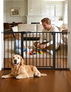 Mom's Choice Award Winner, Easy Install, Pressure Mounted, Auto Close Metal Dog Gates for Doorways, No Drilling, 30" Tall