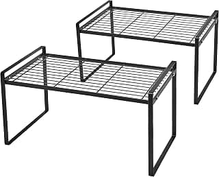 2-Pack Stackable Metal Riser Holds 40LBS with Non-Slip Feet for Kitchen Pantry Bathroom Countertop Freezer Cupboard