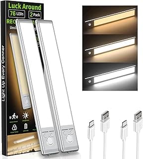 3 Color Temperatures, 76 LEDs, Wireless, Magnetic Mount, Aluminum Alloy Closet lights, for Kitchen, Stairs, Wardrobe