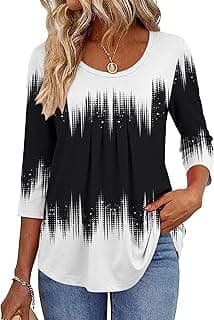 3/4 Sleeve Tops for Women Crew Neck Blouses Pleated Casual Shirts Fall Work Clothes 2026