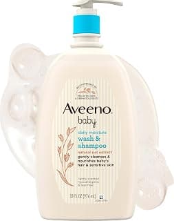 Aveeno Baby Daily Moisture Body Wash & Shampoo with Oat Extract, 33 fl. oz | 2-in-1 Gentle Bath Wash & Hair Shampoo with Oat Extract, Tear-Free, Hypoallergenic, No Added Parabens, Lightly Scented