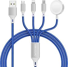 Amasuki Travel Essentials,4 in 1 for Apple Watch Charger/iPhone Charger/Multi Charging Cable,Vacation RV Camping Essentials,USB C/L/Micro Portable Charger for iWatch 11-1/iPhone 17-12,Car&Gift-Blue