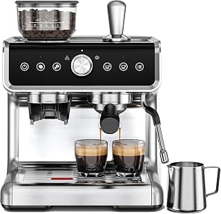58mm Portafilter, PID Temperature Control, Steam Wand, Removable Water Tank for Cappuccino and Latte