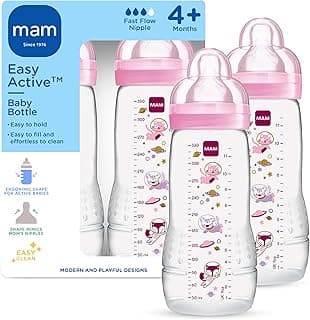 MAM Easy Active Baby Bottle 2 Pack, 11oz, BPA Free, Fast Flow Silicone Nipple, Anti-Slip Grip, Leak-Proof, 4+ Months, Purple Iris