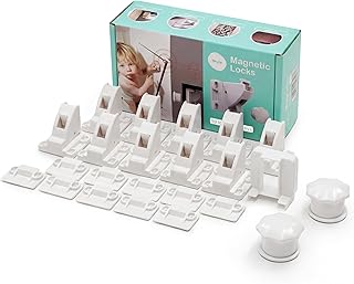 10 Pack Cabinet Locks Baby Proofing - SKYLA HOMES Children Proof Magnetic Cabinet Locks for Cupboard, Drawers, Adhesive Baby Proof Latches (10 Locks and 2 Keys)