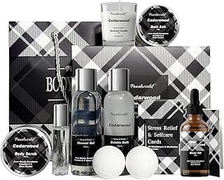 12Pcs Men's Spa Gift Set - Cedarwood Bath & Body Care Kit, Home Spa Set with Natural, Perfect Gifts for Men - Father's Day, Birthday, Valentine's & Christmas