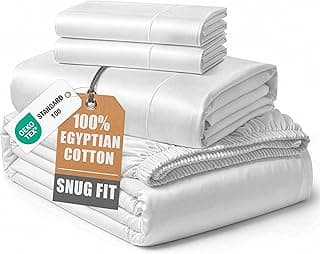 Price Drop: 100% Egyptian Cotton Sheets King Size - Naturally Cooling & Breathable 4 Piece Silky Sateen Weave King Size Sheets Set, Ultra-Soft & Durable Hotel Luxury Sheets with 15" Snug Fit Deep Pockets - White