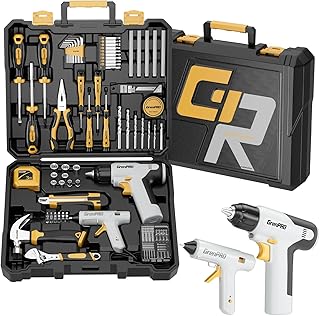 _SKIP_GRENPRO Tool Set Drill Set, 188PCS Tool Kit for Home with Cordless Drill Power, Hand Tool Kit for Women, Basic Household Auto Car Repair Tool Box for Men, Portable Plastic Storage Box Tools Sets