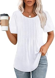 Womens T Shirts Short Sleeve Pleated Dressy Casual Scooped Neck Summer Tops Blouses