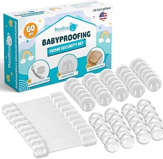 BooBoo Baby 60 Pack Premium Child Safety Baby Proofing Kit | For Your Home and Kitchen with 10 Cabinet Drawer Locks, 20 Corner Guards and 30 Outlet Covers - No Tools Needed
