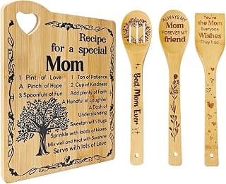 Mom Birthday Gifts - "Recipe for a Special Mom" Mother's Day Cutting Board Set, Bamboo-Made Engraved Utensil Set Sister Gifts from Son or Daughter