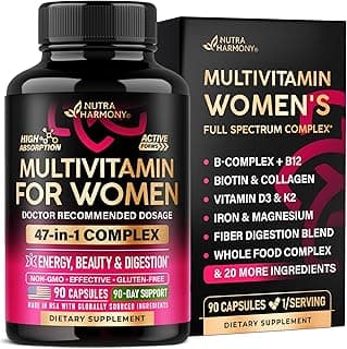Multivitamin for Women - B-Complex | Whole Foods | Hair Growth Support | Digestion & Metabolism | Iron - 47in1 Womens Multivitamin - Bioavailable & Gentle on Stomach - 90 Capsules, 3 Month Supply