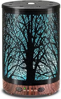 Essential Oil Diffuser 120ML Metal Aromatherapy Diffuser with Timer, Cool Mist Humidifier with Auto Shut-Off & 7 Color Lights for Home Office Spa (Tree)