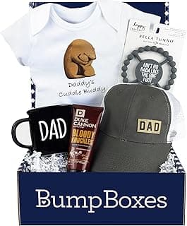 Bump Boxes, New Dad Gift Box with Mug, Hat, Teether, Onesie and Balm, Unique Kit for First time or Expecting Father, Fathers Gifts for Men