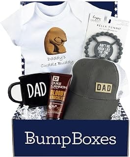 Bump Boxes, New Dad Gift Box with Mug, Hat, Teether, Onesie and Balm, Unique Kit for First time or Expecting Father, Fathers Gifts for Men