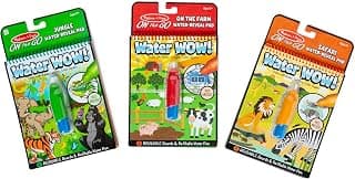 Melissa & Doug On the Go Water Wow! Reusable Color with Water Activity Pad 3-Pack, Jungle, Safari, Farm - FSC Certified