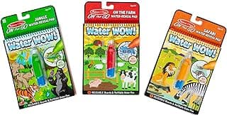 Melissa & Doug On the Go Water Wow! Reusable Color with Water Activity Pad 3-Pack, Jungle, Safari, Farm - FSC Certified