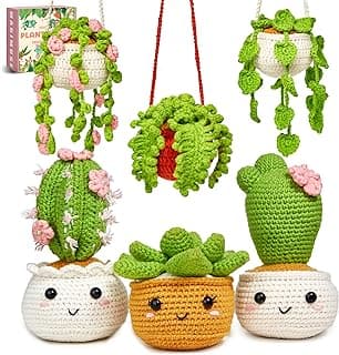 MAGIMUSE Crochet Kit for Beginners, Crochet Starter Kits, Amigurumi Craft Knitting Crocheting Kits with Step-by-Step Video Tutorials, 6 Pack Hanging Potted Plants Family(40%+ Yarn)