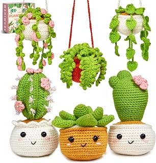 MAGIMUSE Crochet Kit for Beginners, Crochet Starter Kits, Amigurumi Craft Knitting Crocheting Kits with Step-by-Step Video Tutorials, 6 Pack Hanging Potted Plants Family(40%+ Yarn)